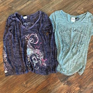 TWO Harley Davidson Cycles Studded Shirts Women’s size Medium